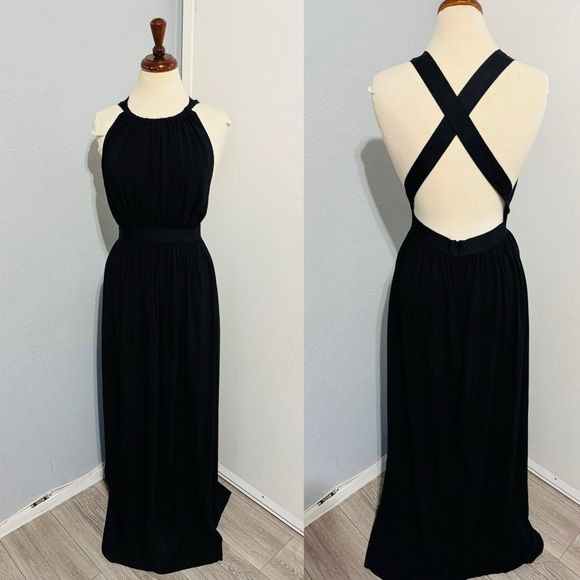 Theory Women Black Brona Luxury Prom Cross-Back Halter Neck Maxi Dress Size  4